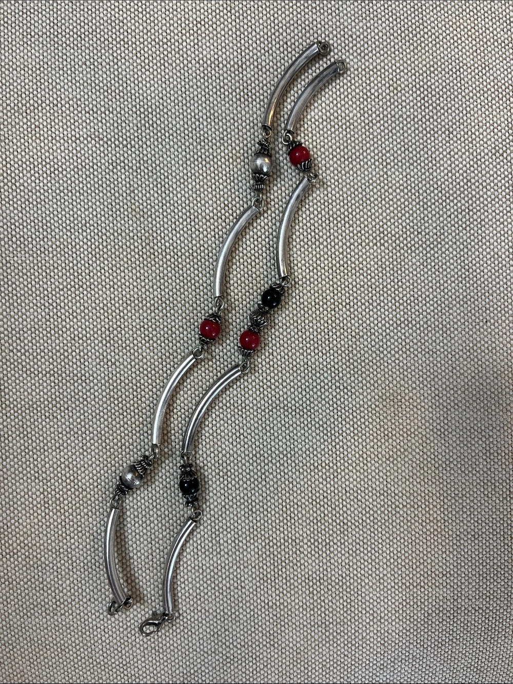 Sterling Silver Red Bead Bracelet Set - Women's Jewelry